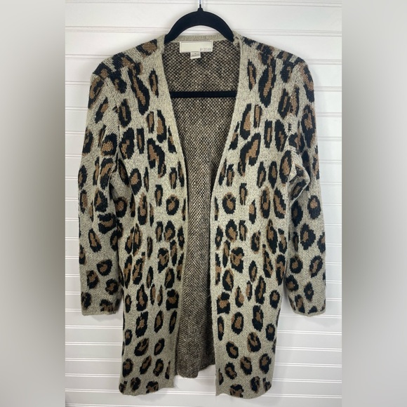 By Design Sweaters - By Design Brown Leopard Print Open Front Long Sleeve Cardigan Size Medium EUC